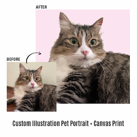 Custom Illustration Pet Portrait Square Canvas Print